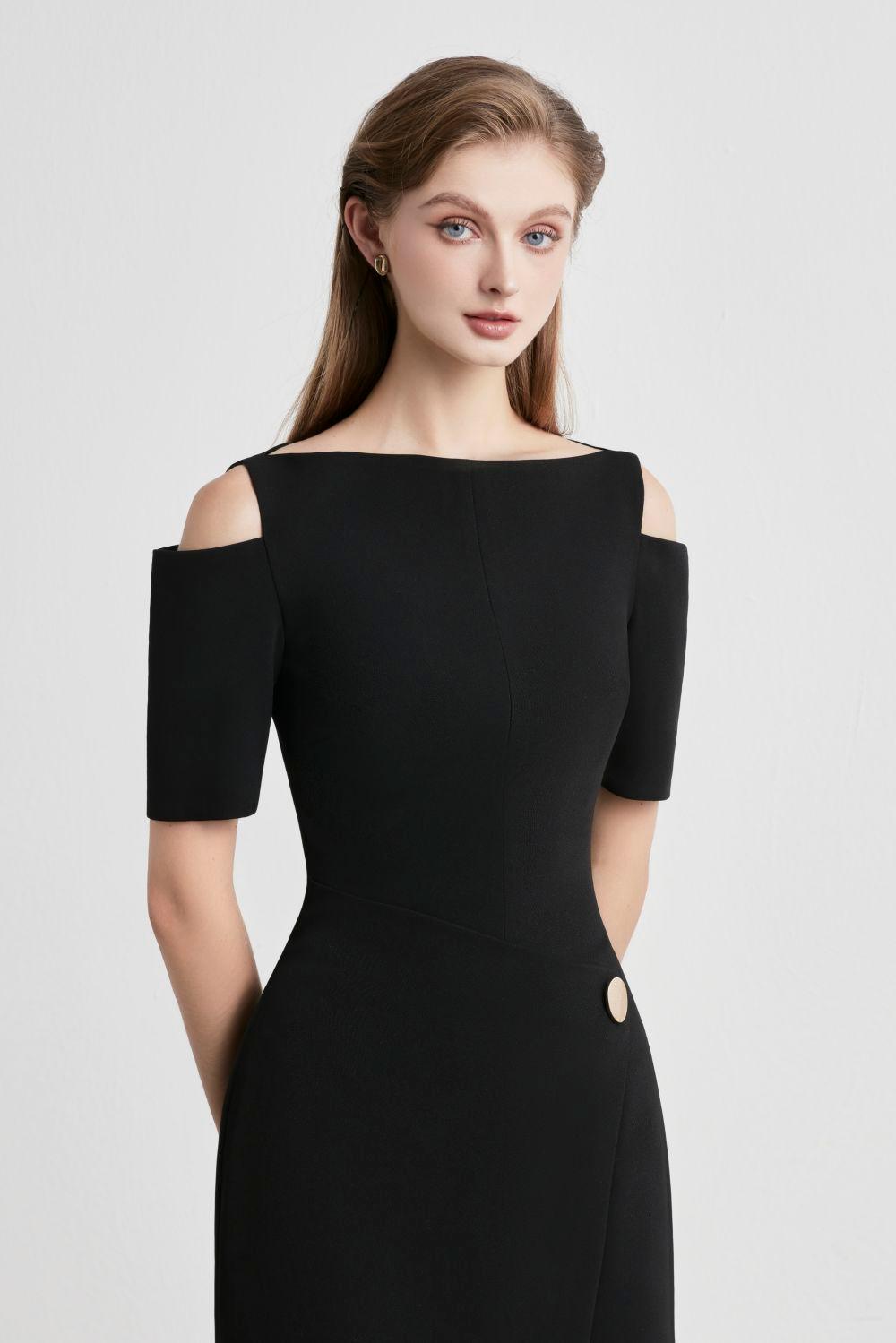 ORESSA COLD SHOULDER WRAP MIDI DRESS