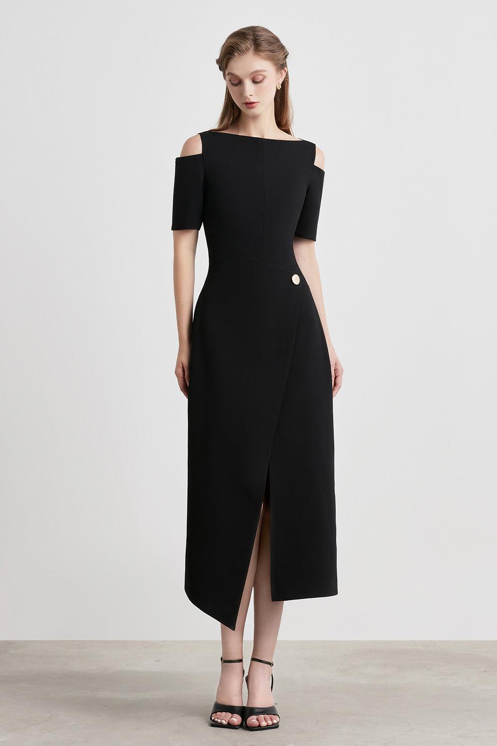 ORESSA COLD SHOULDER WRAP MIDI DRESS
