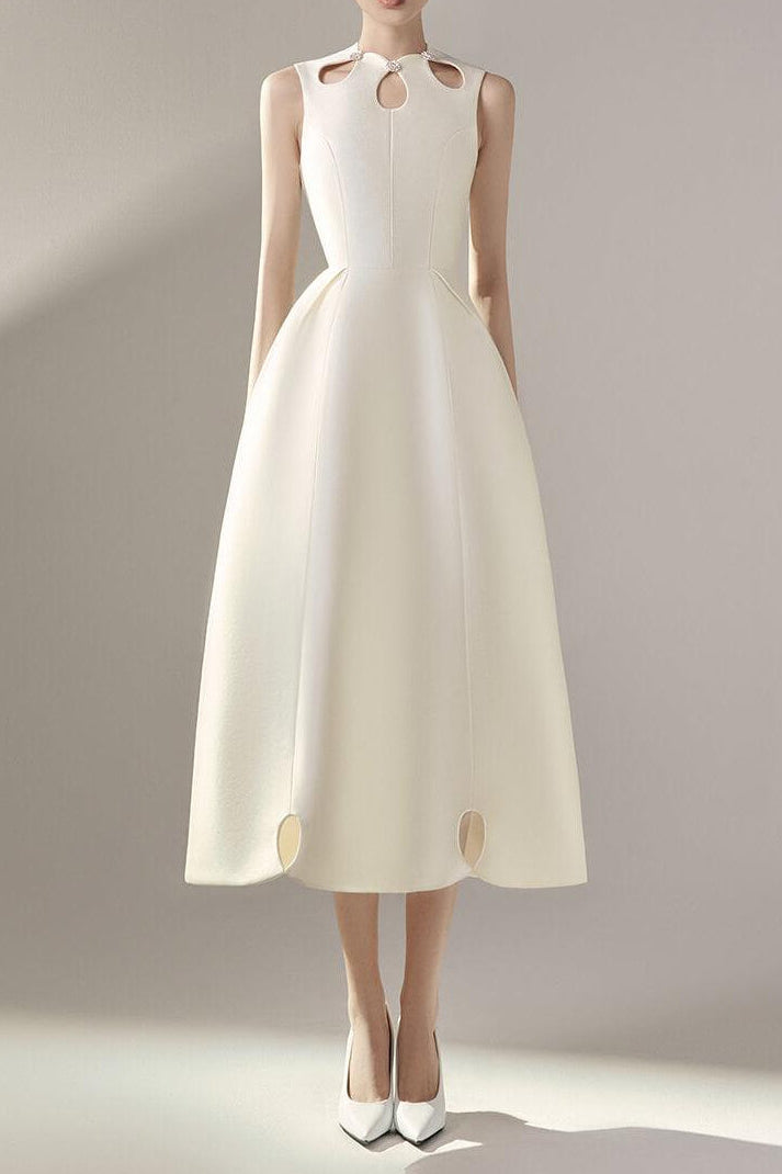 PALOMA A-LINE SLEEVELESS TAFFETA MIDI DRESS