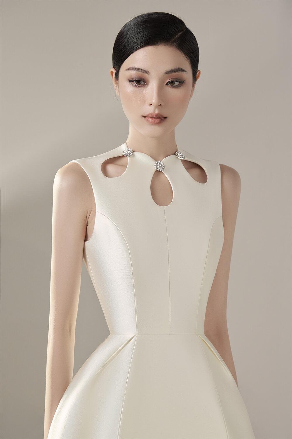 PALOMA A-LINE SLEEVELESS TAFFETA MIDI DRESS
