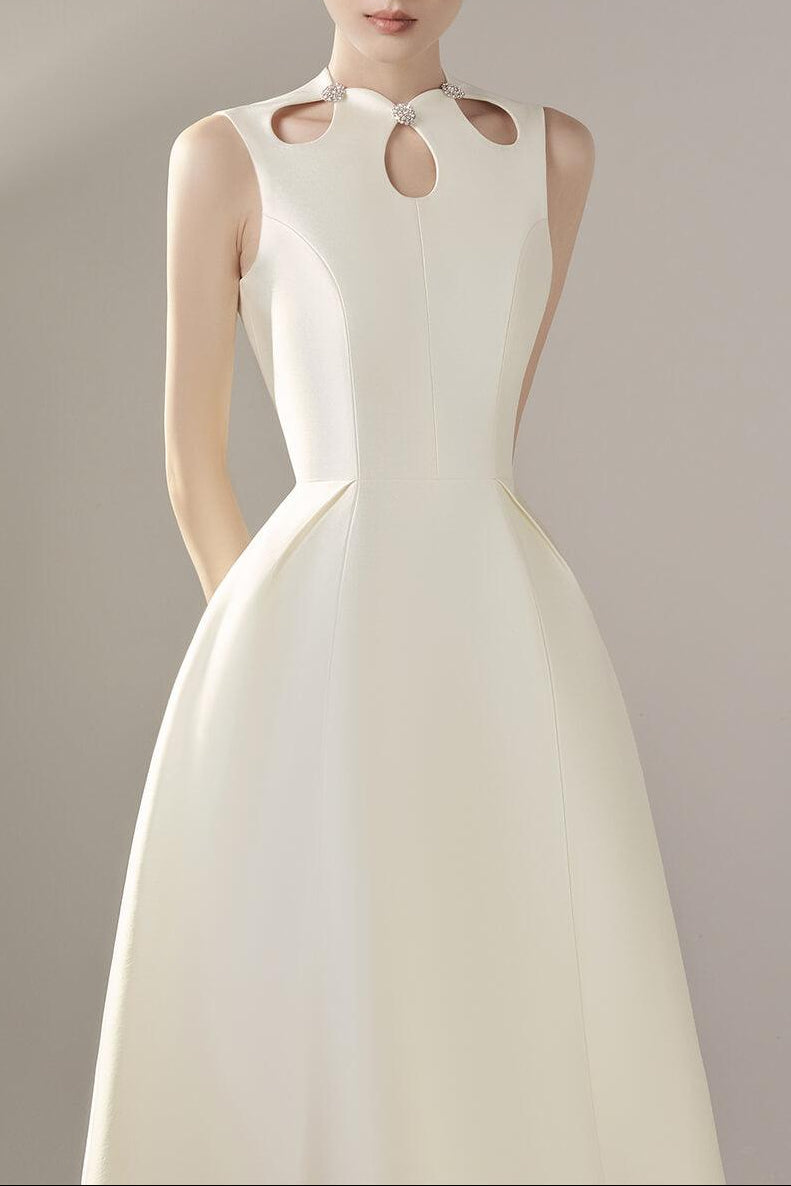 PALOMA A-LINE SLEEVELESS TAFFETA MIDI DRESS