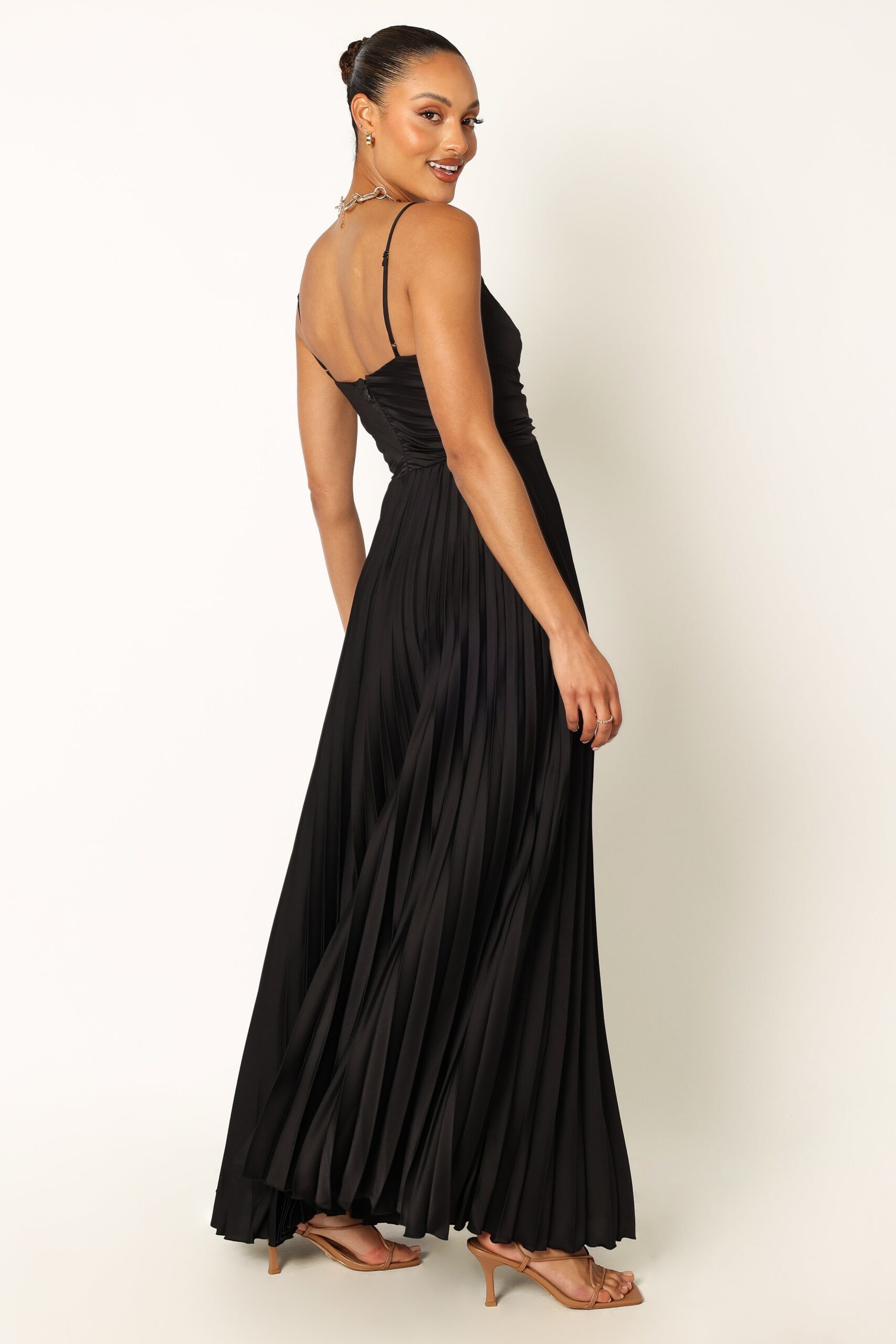 NAIRA PLEATED MAXI BLACK DRESS