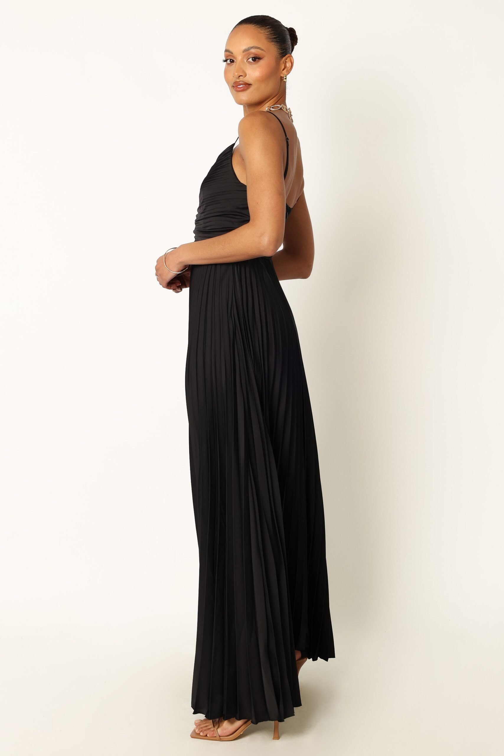NAIRA PLEATED MAXI BLACK DRESS