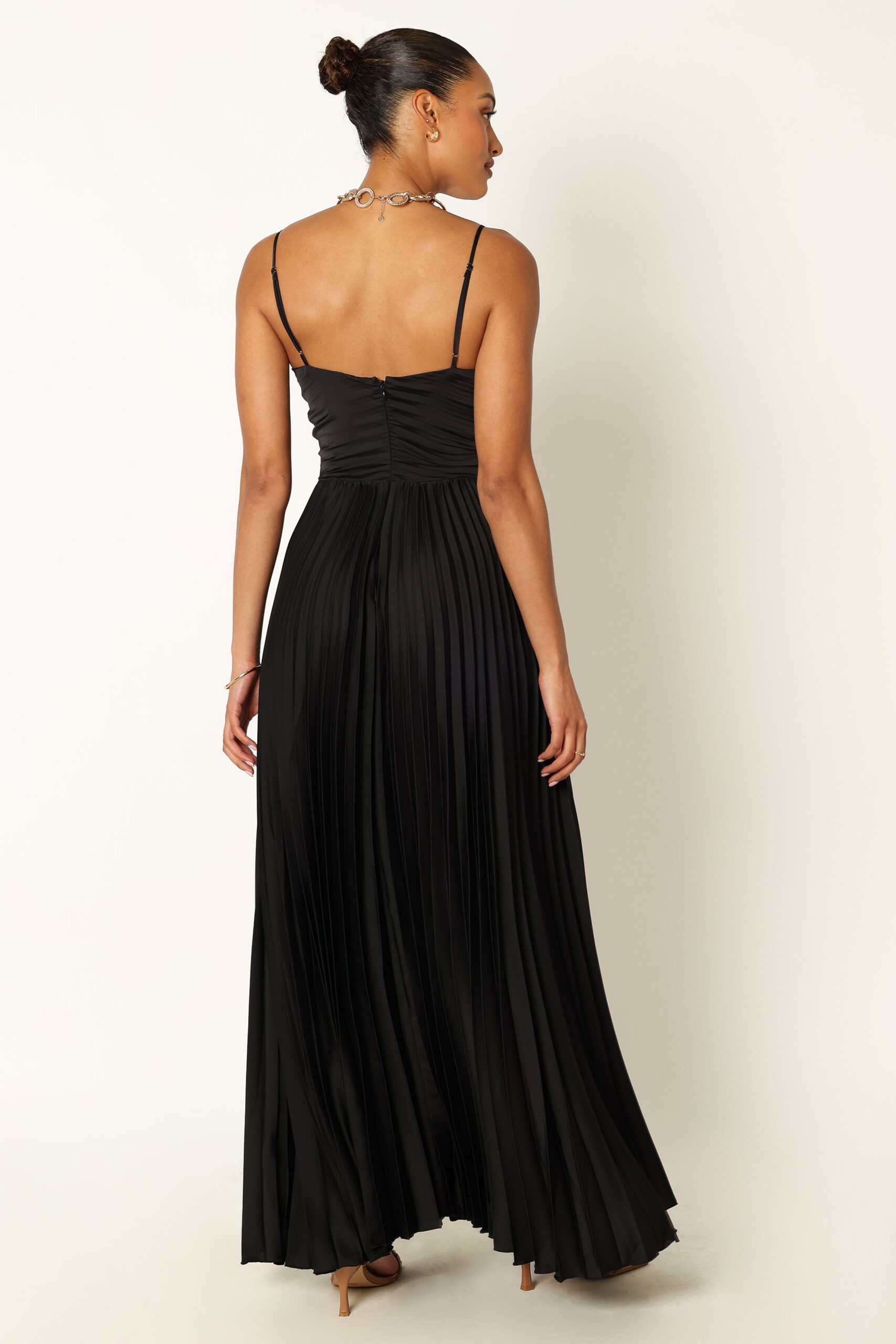 NAIRA PLEATED MAXI BLACK DRESS
