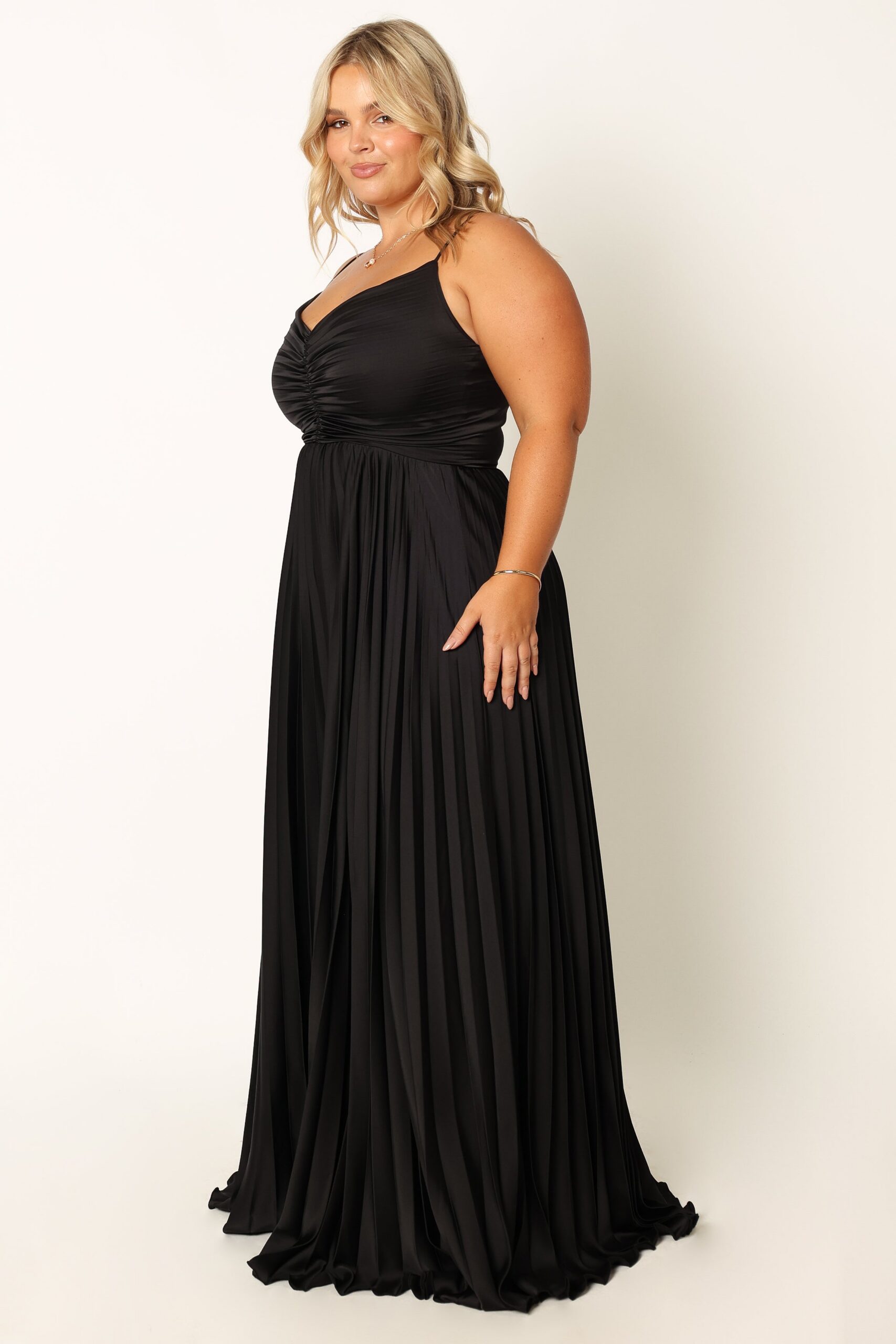 NAIRA PLEATED MAXI BLACK DRESS