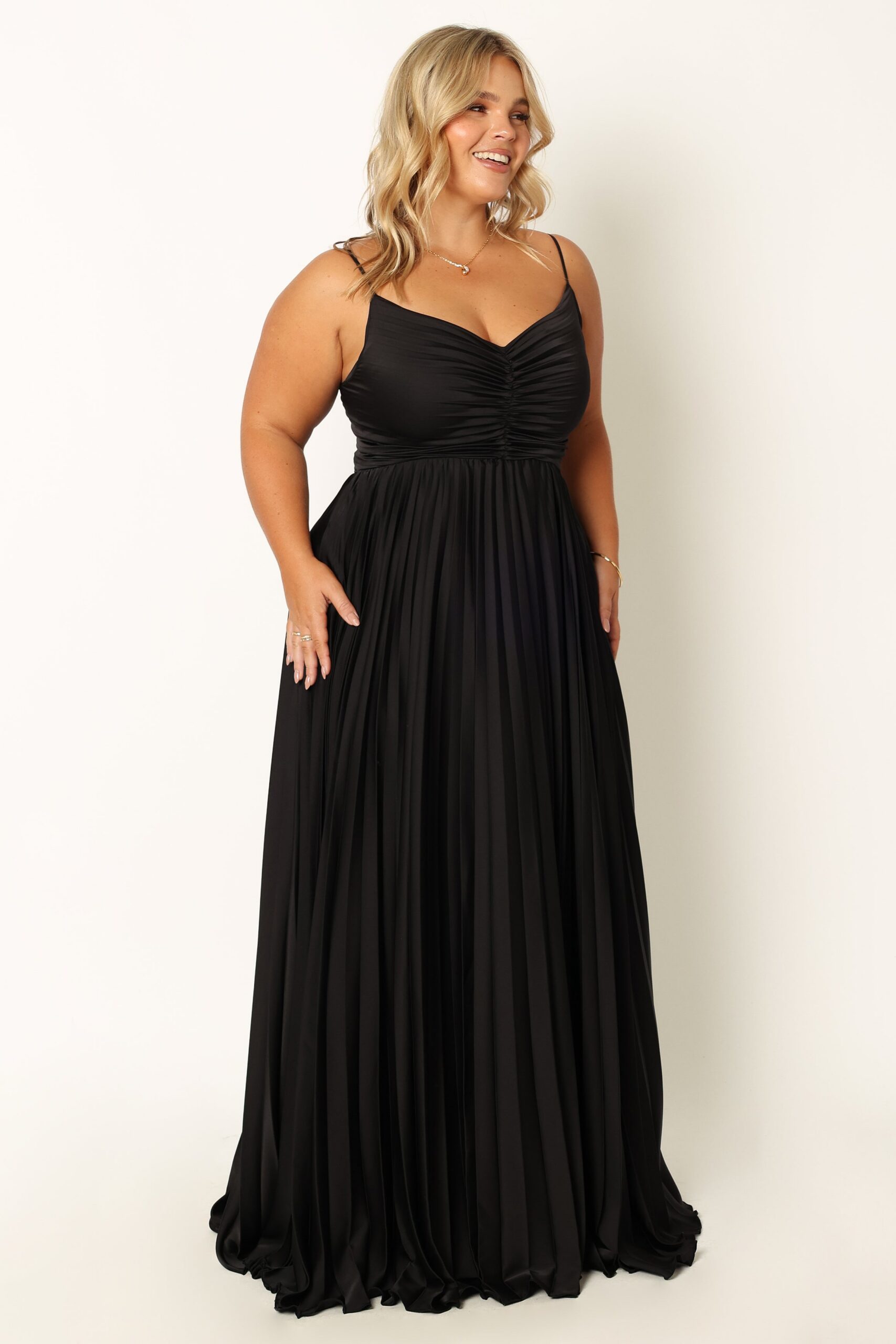 NAIRA PLEATED MAXI BLACK DRESS