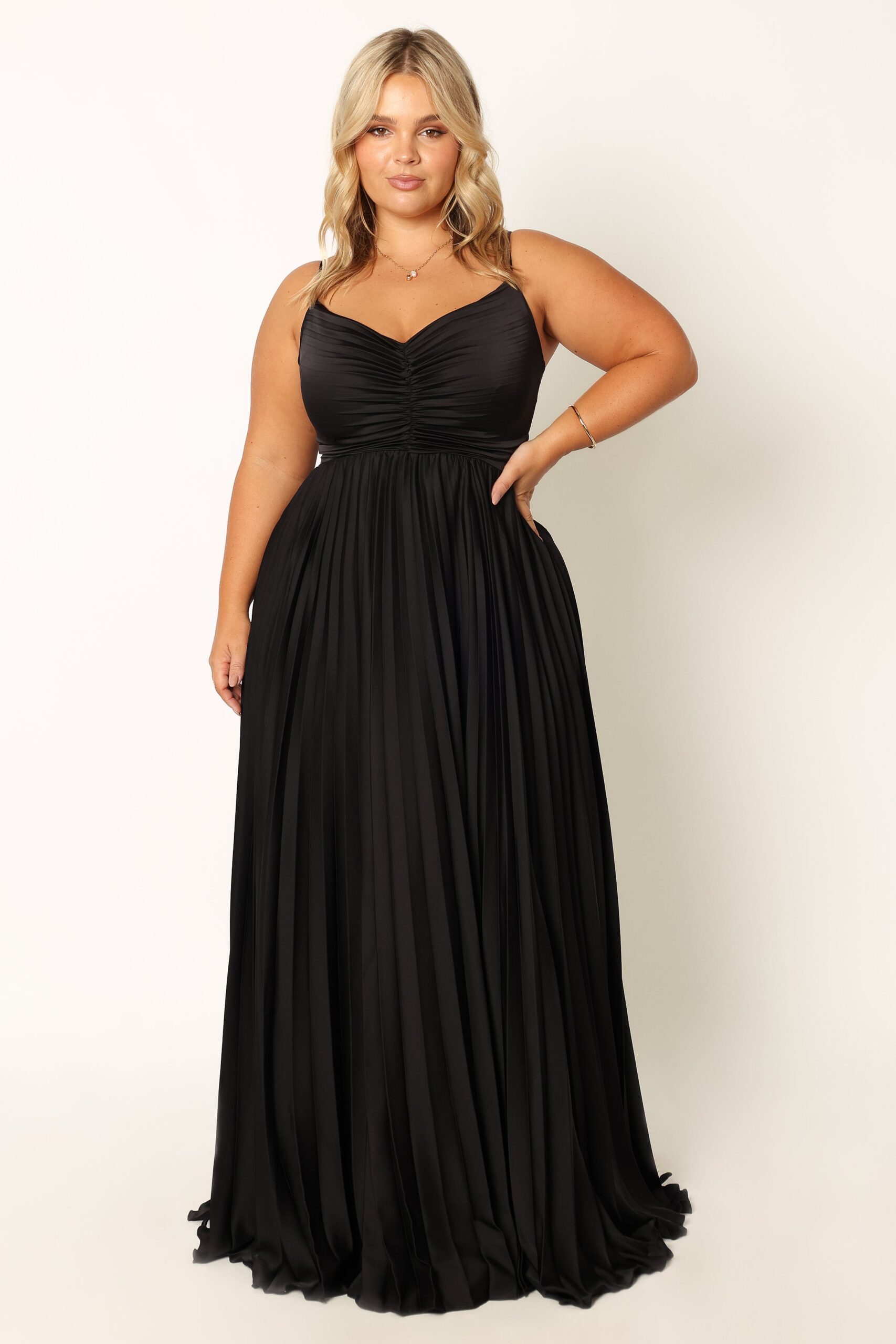 NAIRA PLEATED MAXI BLACK DRESS