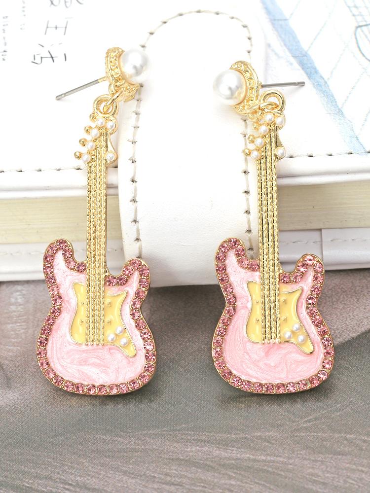 PINK DIAMANTE GUITAR DROP EARRINGS FOR CONCERT