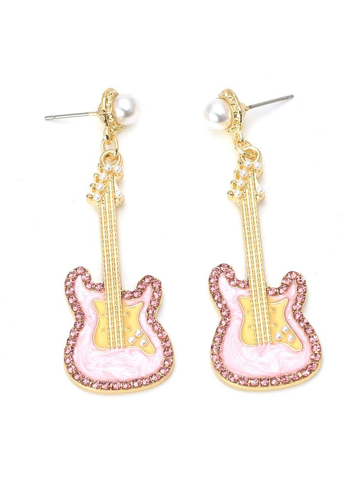 PINK DIAMANTE GUITAR DROP EARRINGS FOR CONCERT