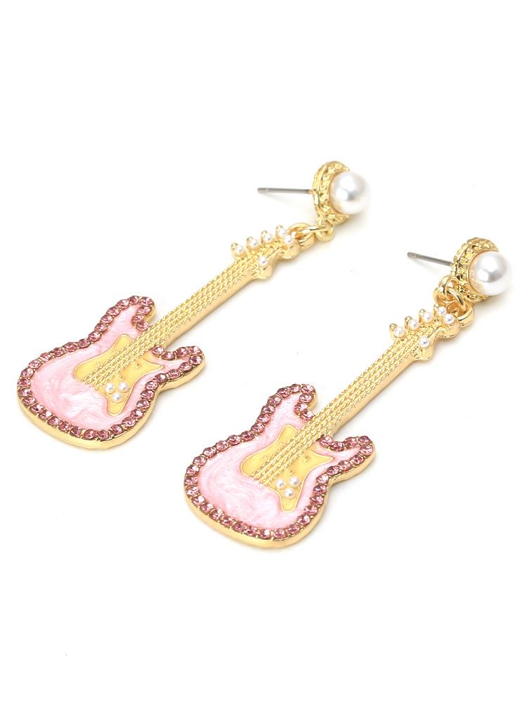 PINK DIAMANTE GUITAR DROP EARRINGS FOR CONCERT