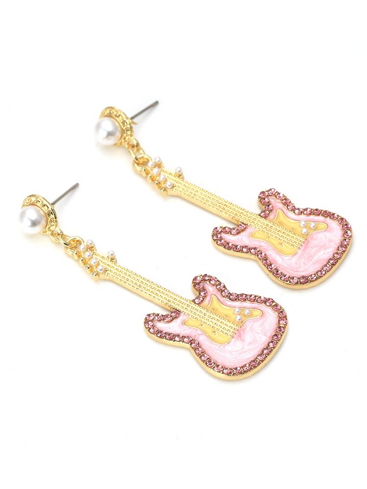 PINK DIAMANTE GUITAR DROP EARRINGS FOR CONCERT