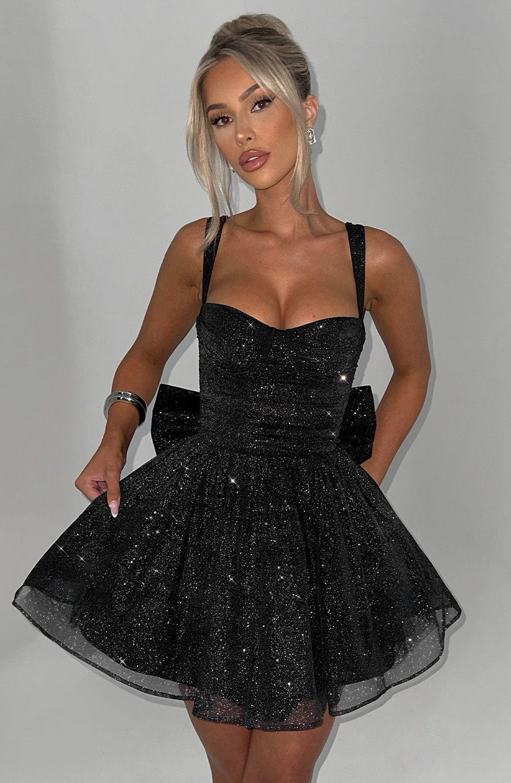 JACQUELINE MINI DRESS BLACK SPARKLE COCKTAIL PARTY