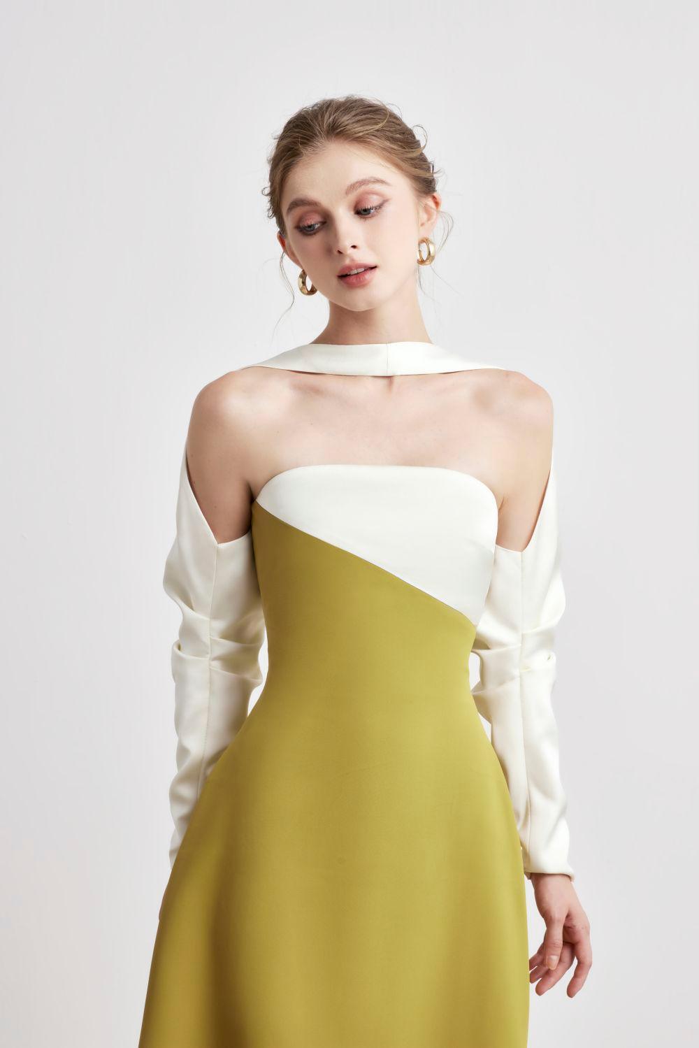 A-LINE SILK MIDI DRESS, LONG SLEEVE, FORMAL