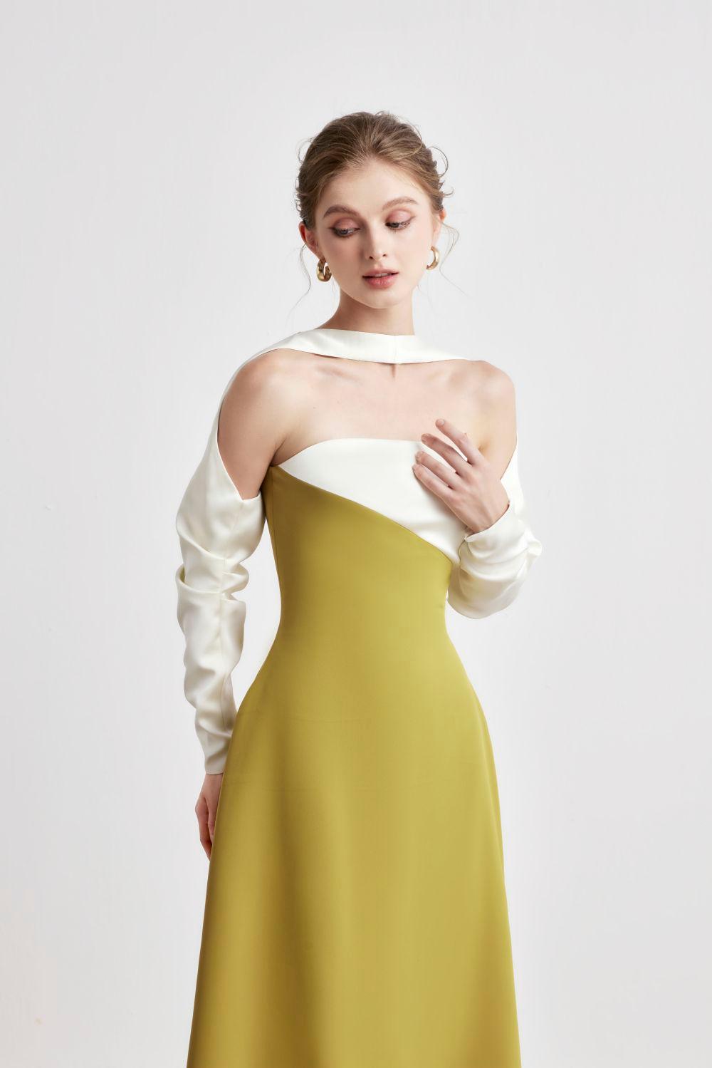 A-LINE SILK MIDI DRESS, LONG SLEEVE, FORMAL
