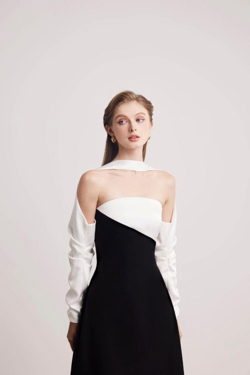 A-LINE SILK MIDI DRESS, LONG SLEEVE, FORMAL
