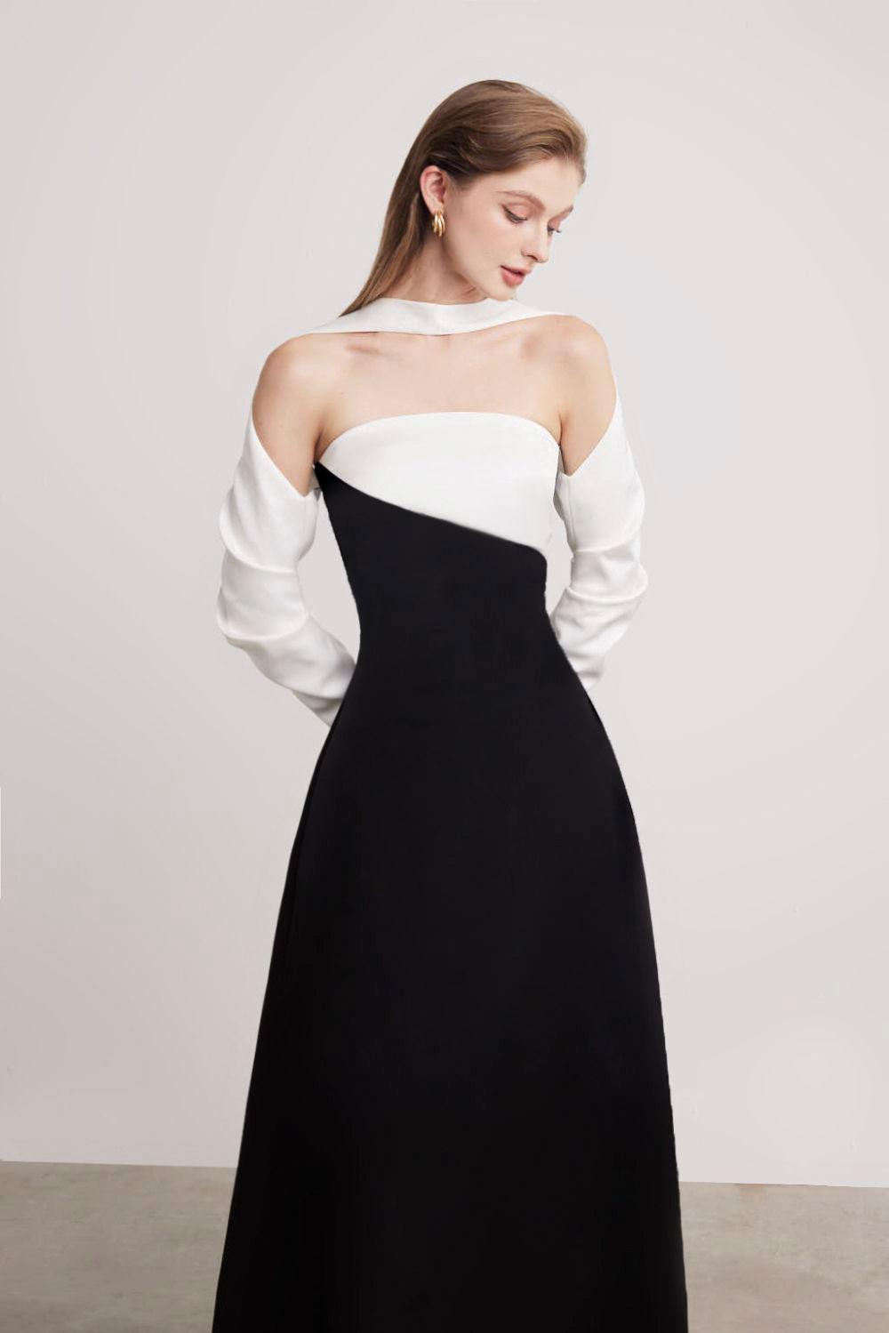 A-LINE SILK MIDI DRESS, LONG SLEEVE, FORMAL