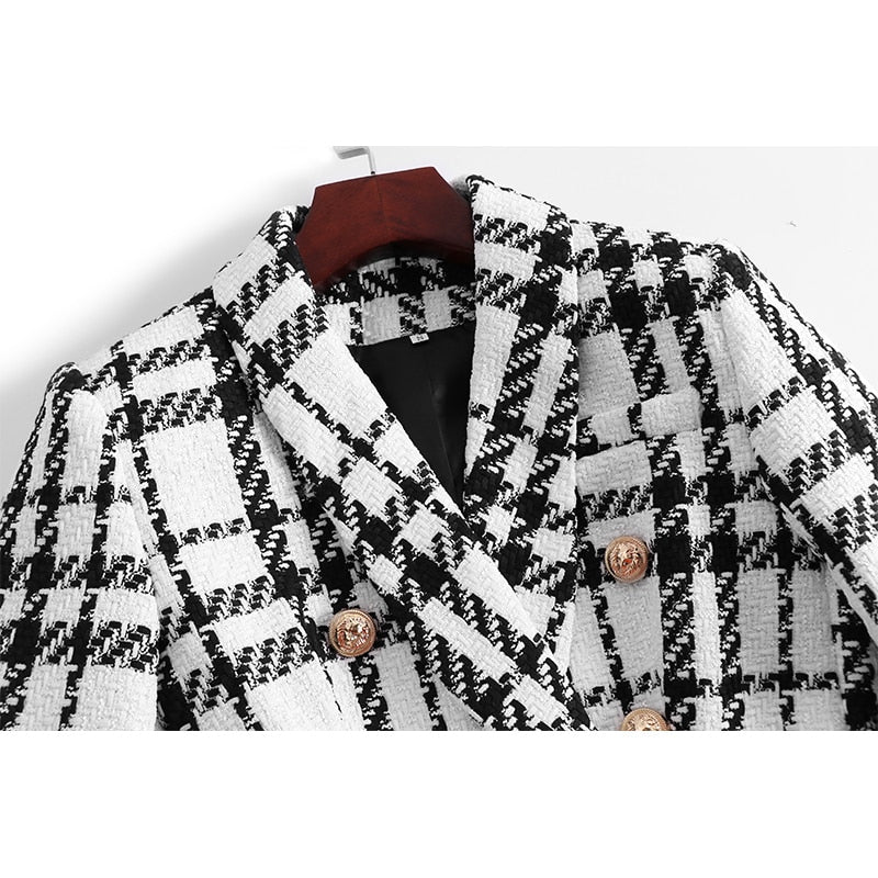 QUINTINA BLACK WHITE PLAID BLAZER