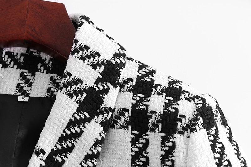 QUINTINA BLACK WHITE PLAID BLAZER