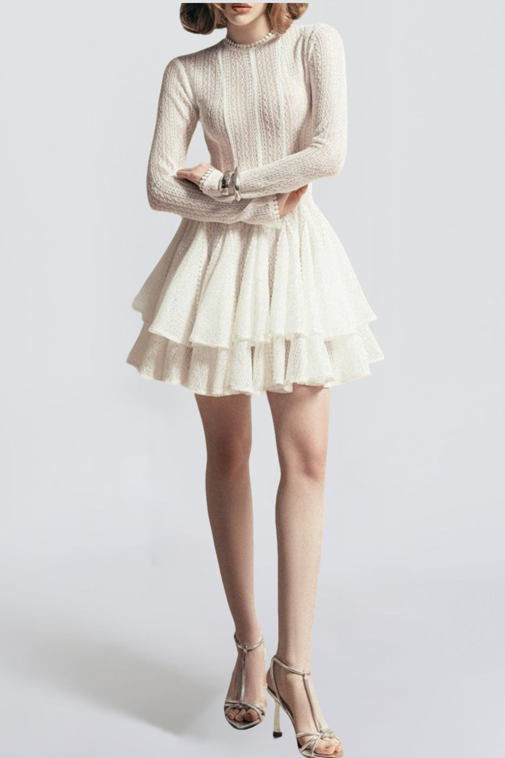 ps032401 GIANA CROCHET LONG SLEEVE MINI DRESS, BOHO