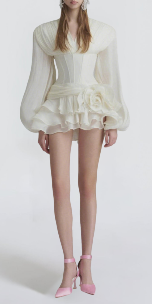 Flower Coastal Mini Dress In ivory Flower Coastal Mini Dress In ivory