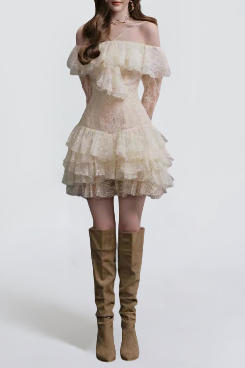 ELISHA OFF-SHOULDER LACE RUFFLE MINI DRESS