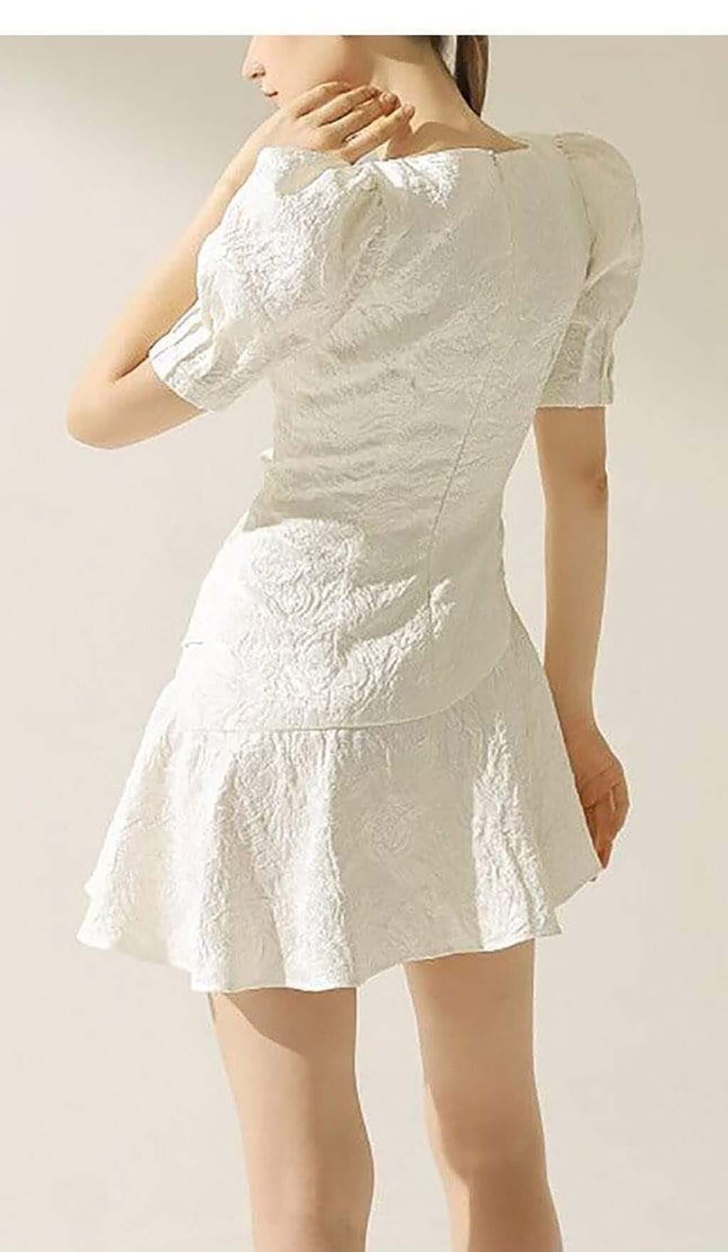 PUFFY SLEEVE BUTTON MINI DRESS WHITE