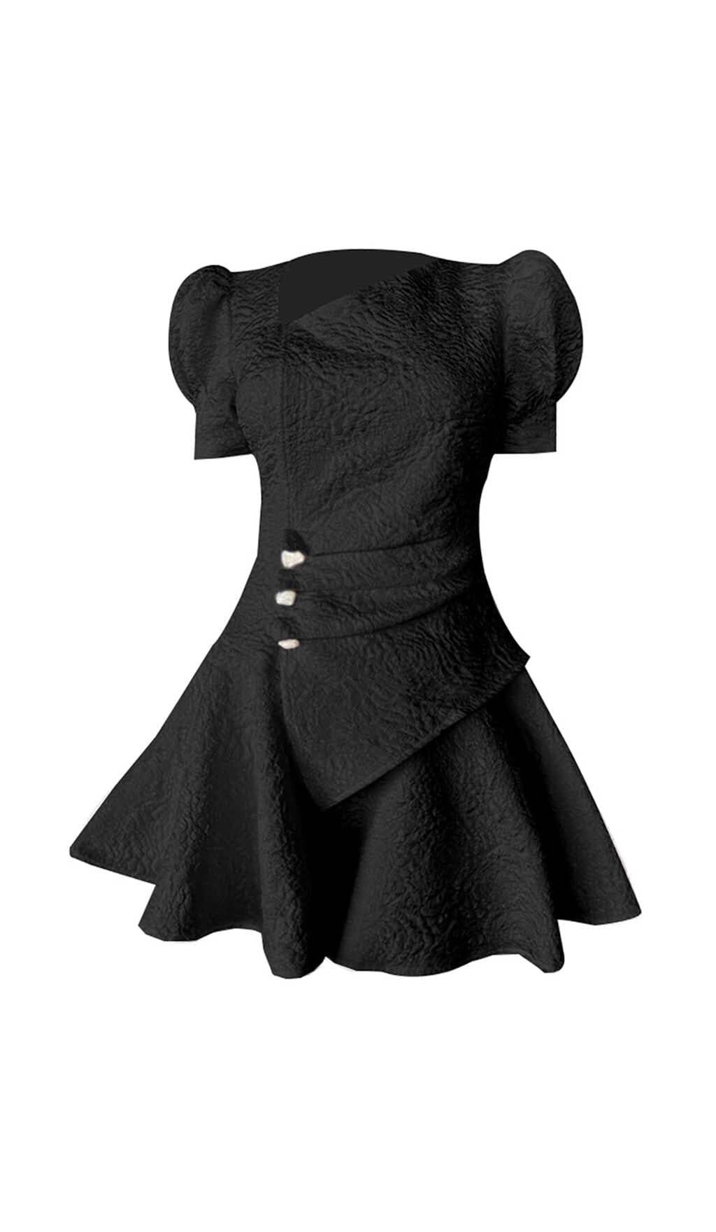 PUFFY SLEEVE BUTTON MINI DRESS WHITE