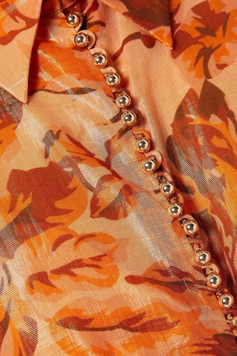 BROWN PRINTED BALLOON SLEEVE MAXI DRESS FOR WOMEN