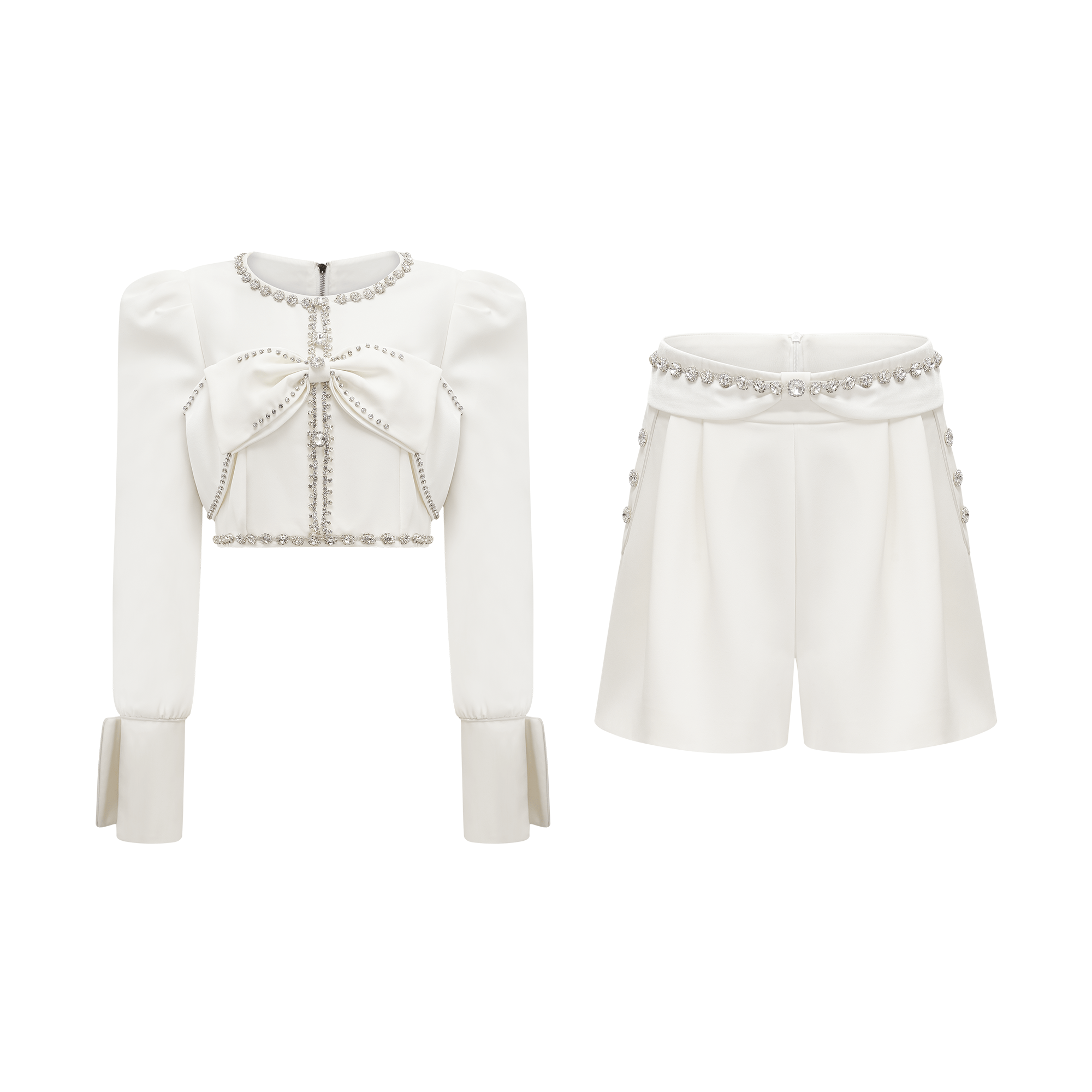 QUILLEVA CROPPED JACKET & SHORTS SET, EMBELLISHED PARTY WEAR