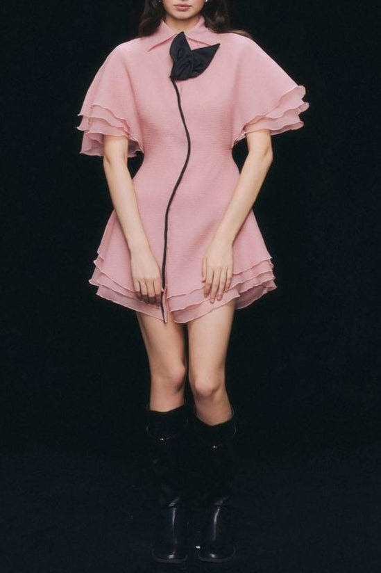 LAYER TRIM CHIFFON SHIRT MINI DRESS PINK