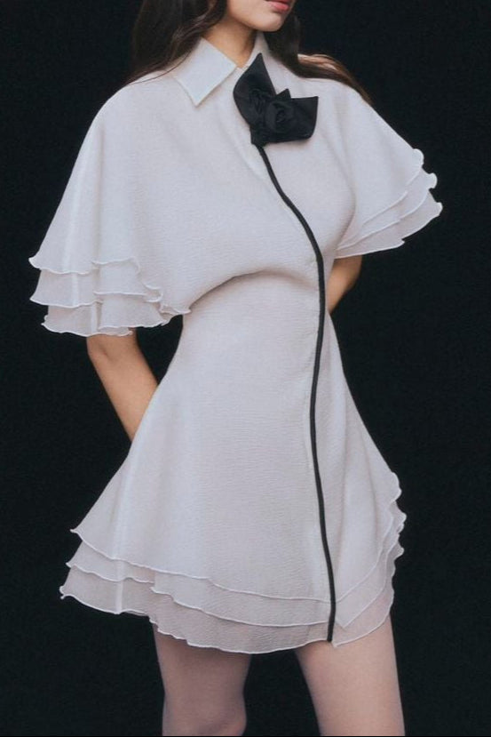 LAYER TRIM CHIFFON SHIRT MINI DRESS WHITE
