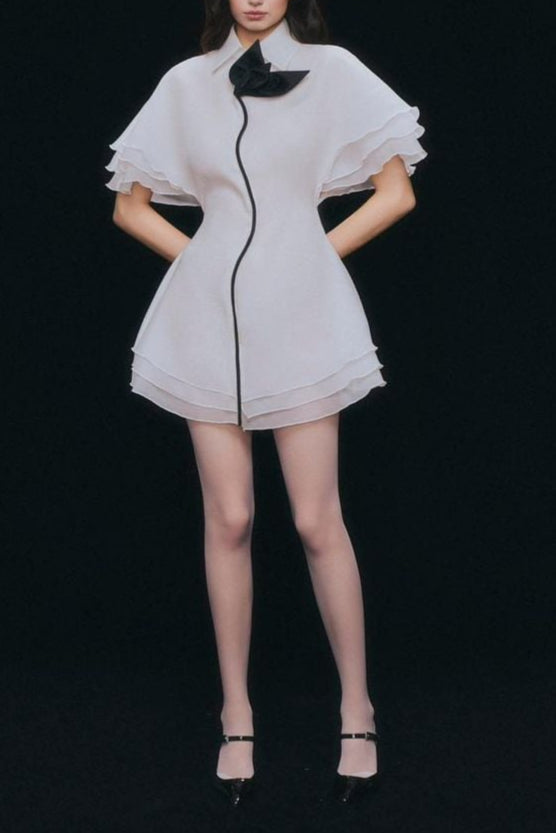 LAYER TRIM CHIFFON SHIRT MINI DRESS WHITE