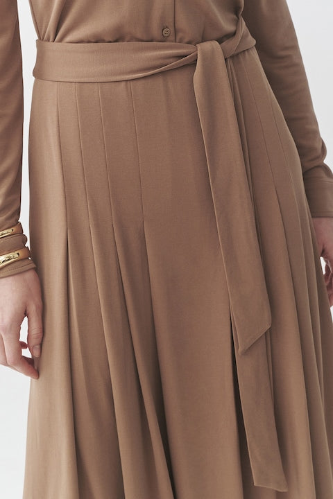 DRAWSTRING WAIST BROWN MIDI DRESS CASUAL