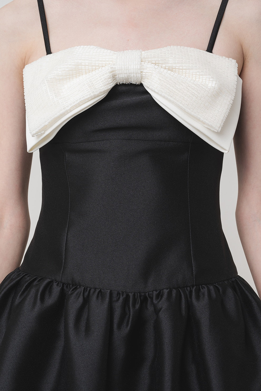BOW DETAIL TAFFETA MIDI DRESS - BLACK WEDDING GUEST