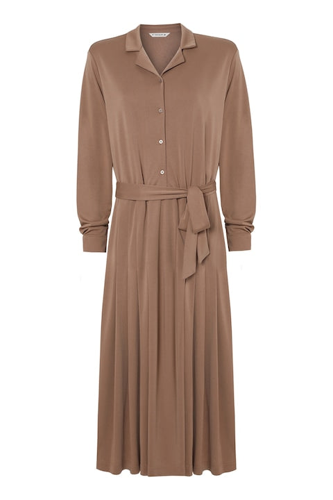 DRAWSTRING WAIST BROWN MIDI DRESS CASUAL