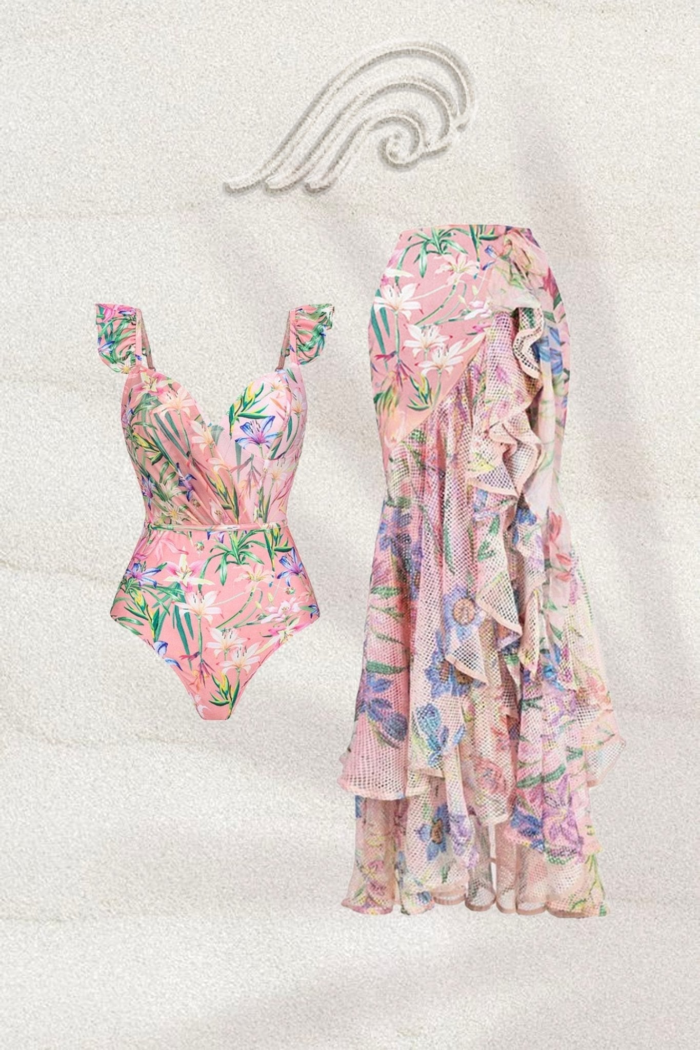 RHYS PRINTED RUFFLE TWO-PIECE SWIM SET VACATION