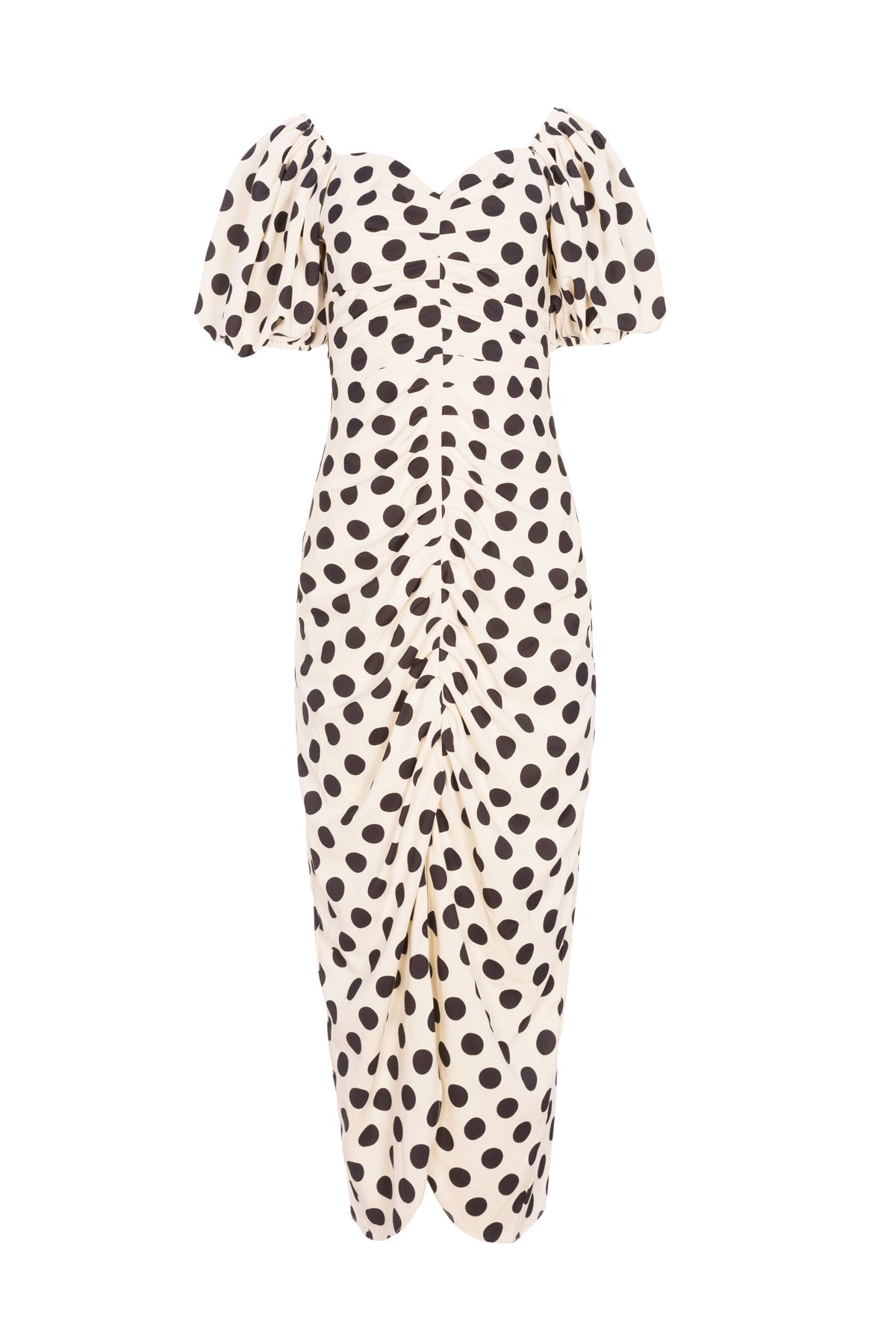 RITA DOTS DRAPED POLKA DOT MIDI DRESS