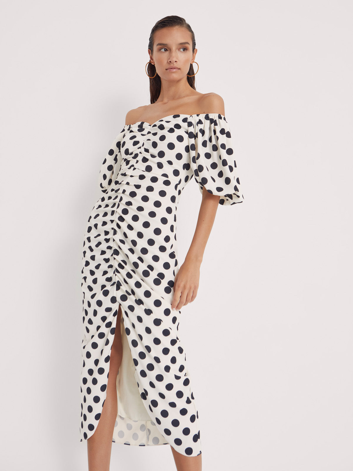rita-dots-vestido-largo-midi-invitada-boda-fiesta-drapeado-lunares-1 RITA DOTS DRAPED POLKA DOT MIDI DRESS