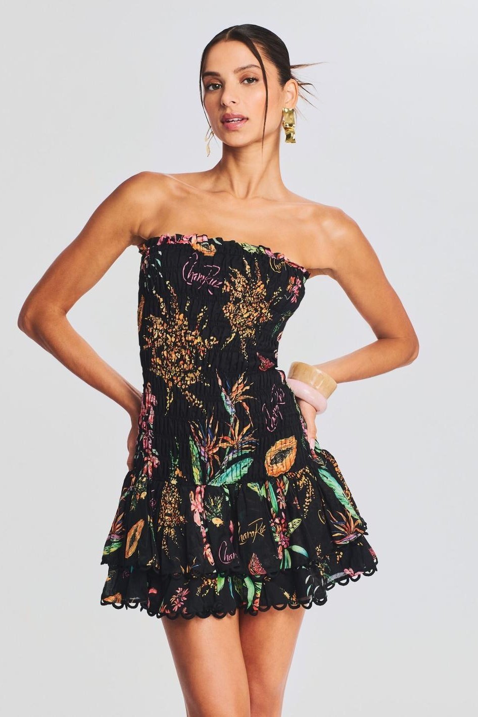 rosa-shirred-printed-mini-dress-sd00601232182-black-s-sunfere-393286 ROSA SHIRRED PRINTED MINI DRESS FOR PARTY