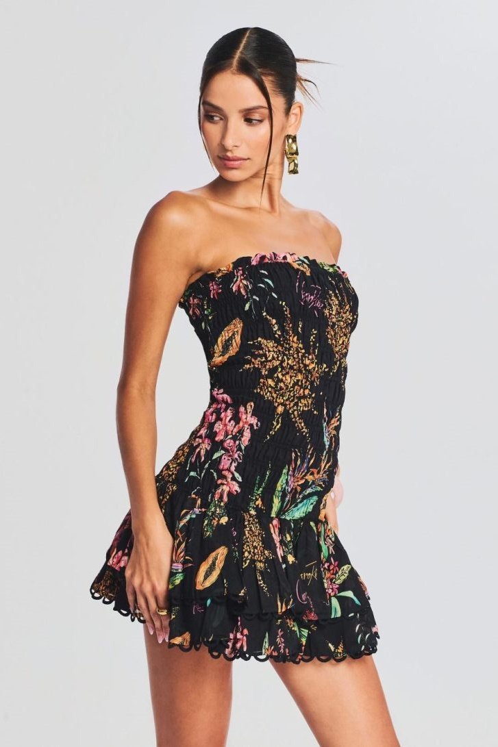 ROSA SHIRRED PRINTED MINI DRESS FOR PARTY