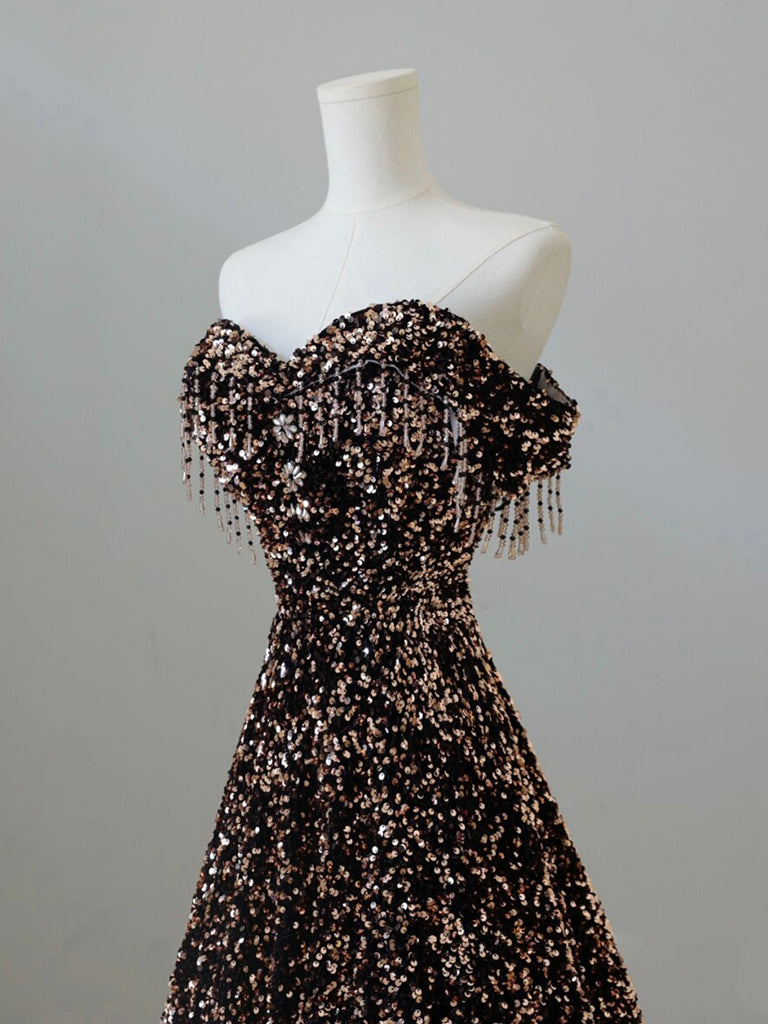 A-LINE OFF-SHOULDER SEQUIN COCKTAIL DRESS