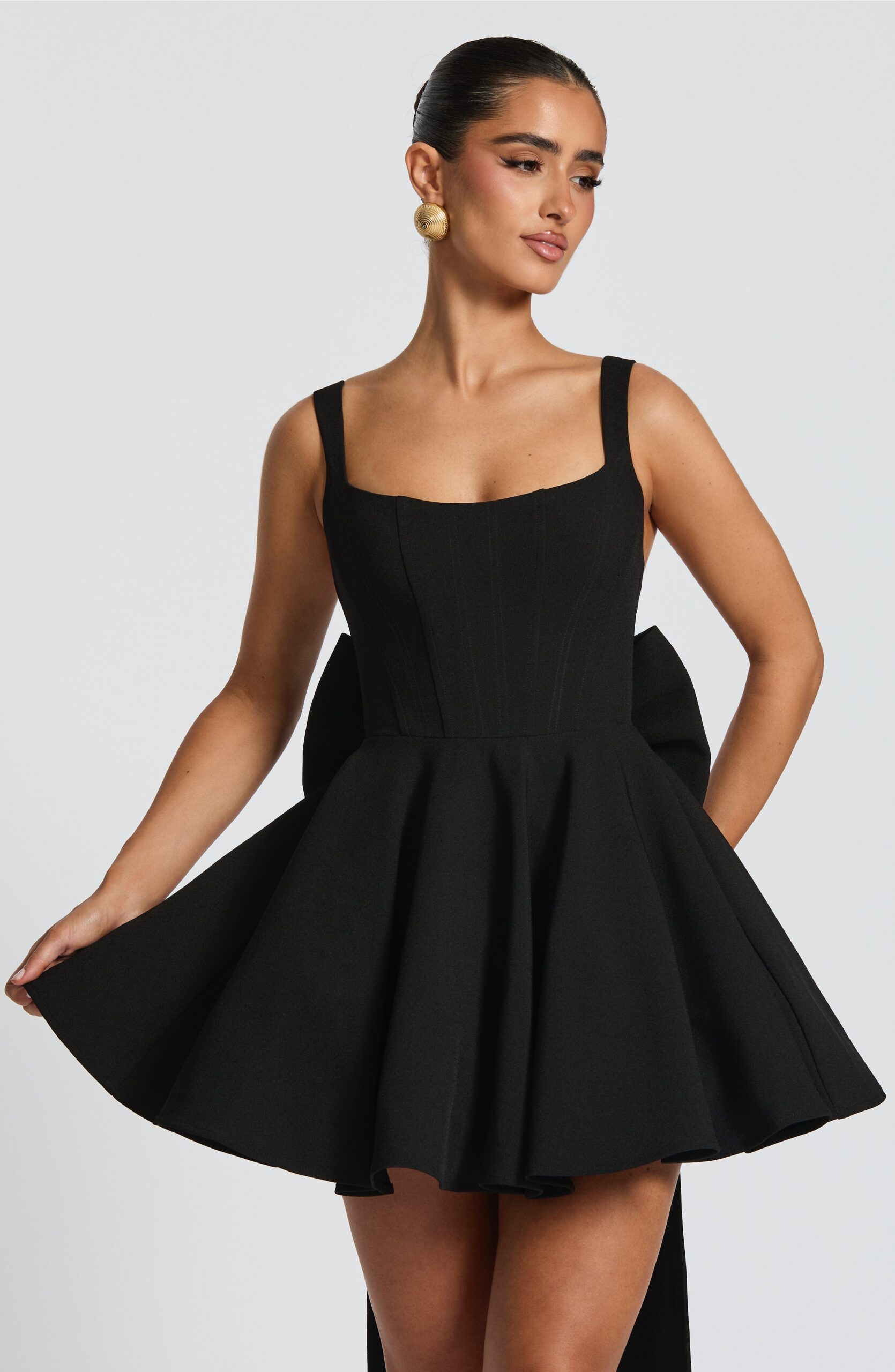 KRISTIN BACK BOW MINI DRESS - BLACK PARTY STYLE