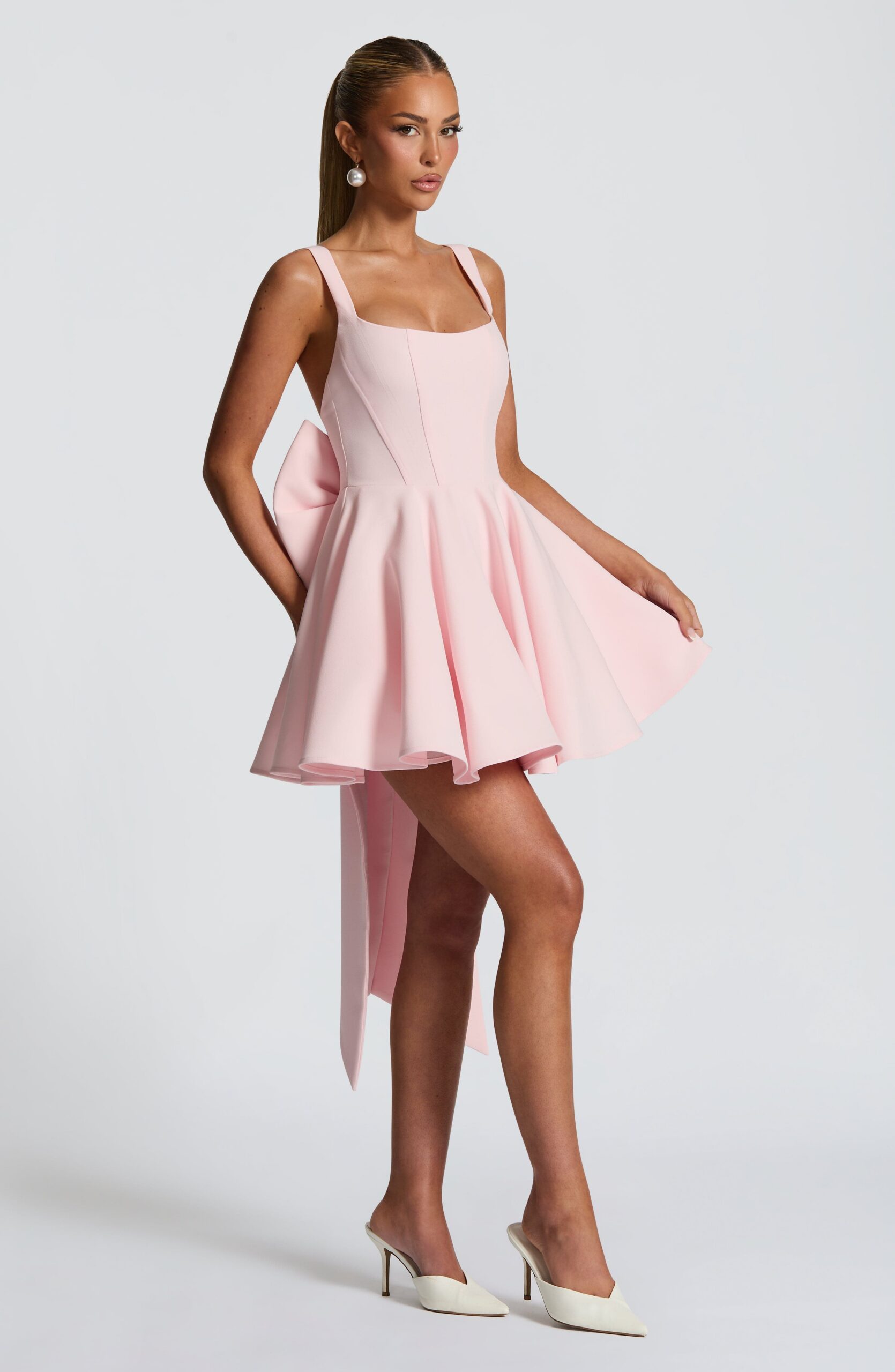 KRISTIN MINI DRESS - BLUSH BACK BOW PARTY