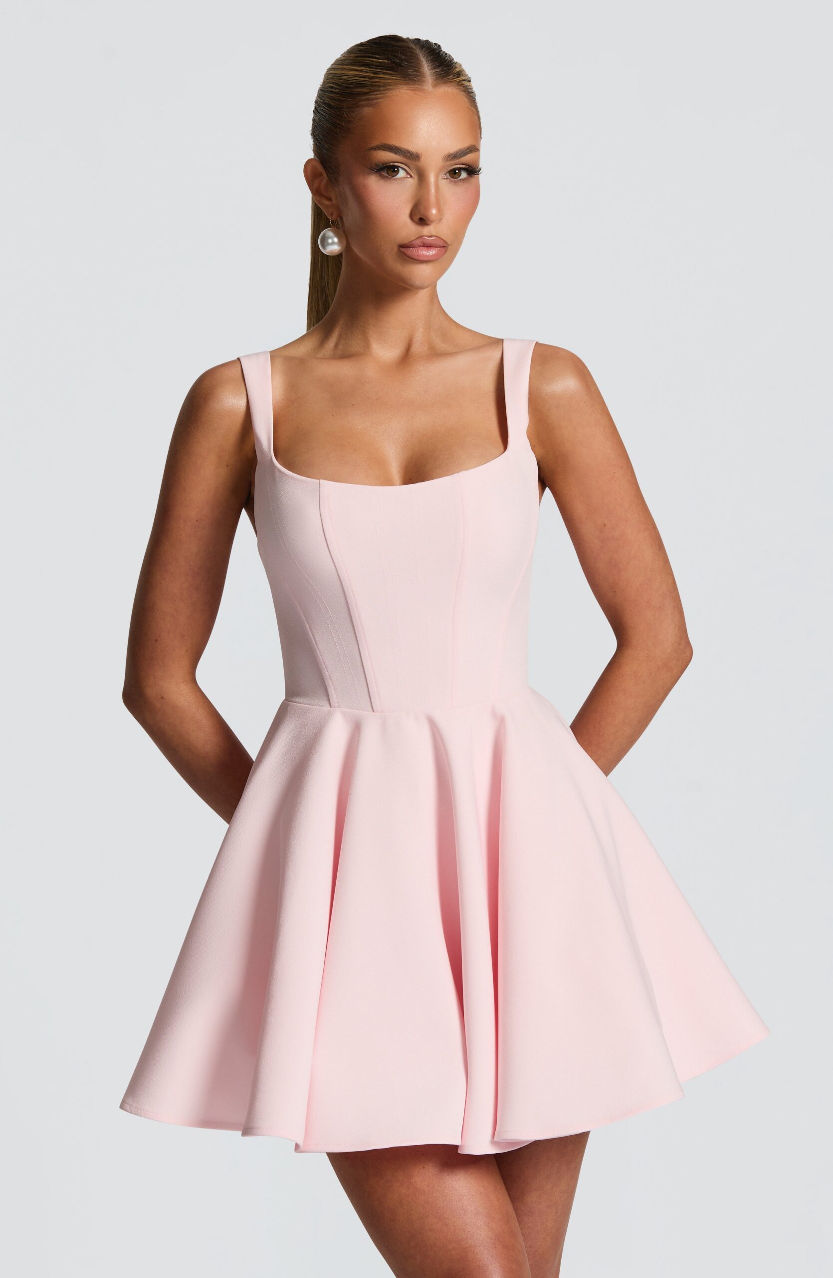 KRISTIN MINI DRESS - BLUSH BACK BOW PARTY