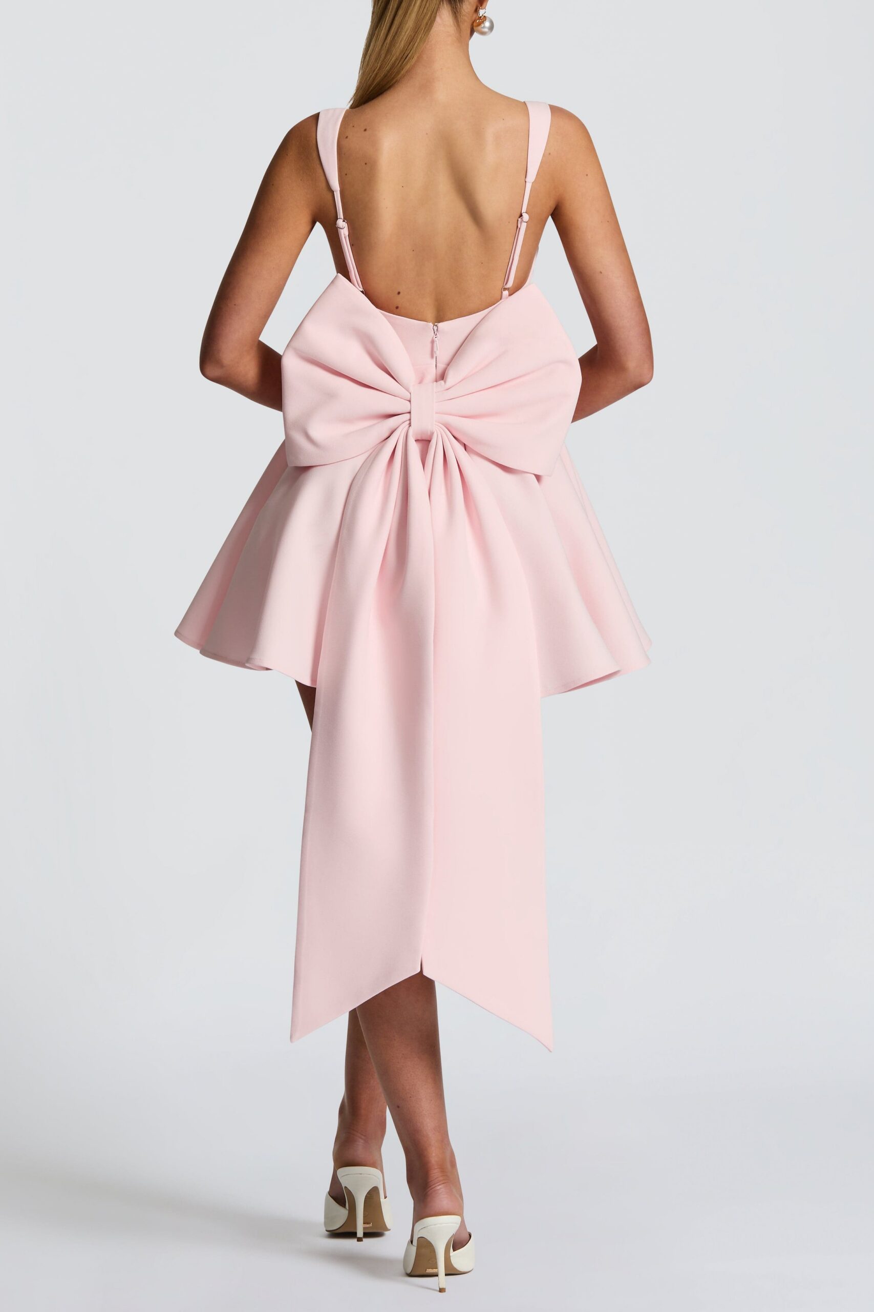 KRISTIN MINI DRESS - BLUSH BACK BOW PARTY