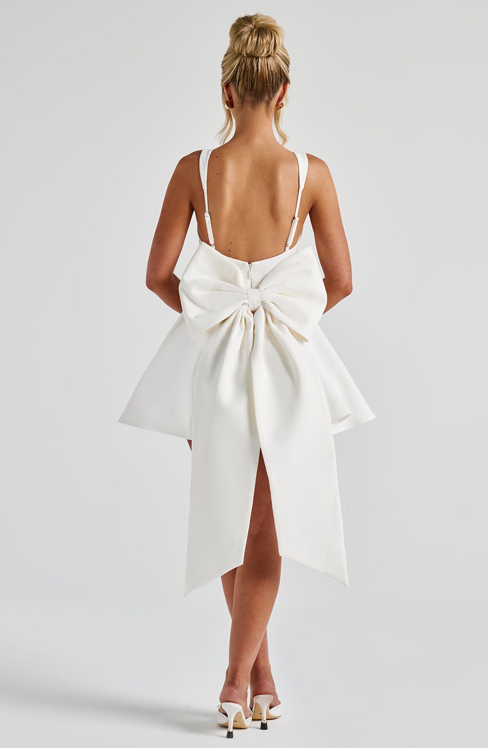 KRISTIN BACK BOW MINI DRESS IN IVORY