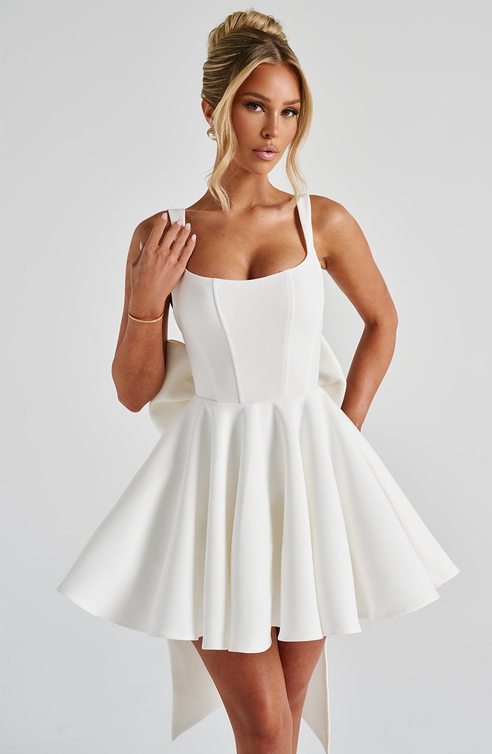 KRISTIN BACK BOW MINI DRESS IN IVORY