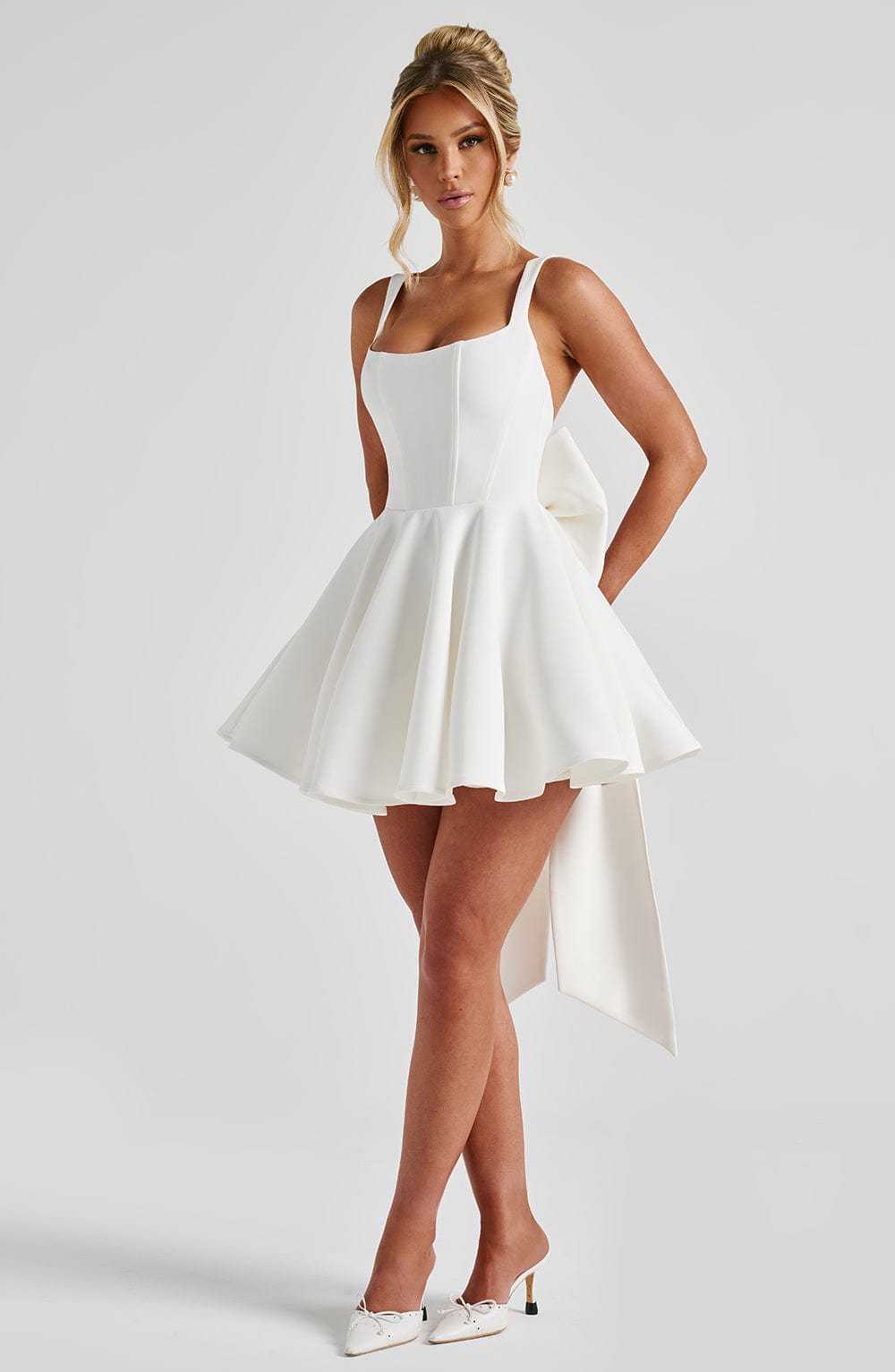 KRISTIN BACK BOW MINI DRESS IN IVORY