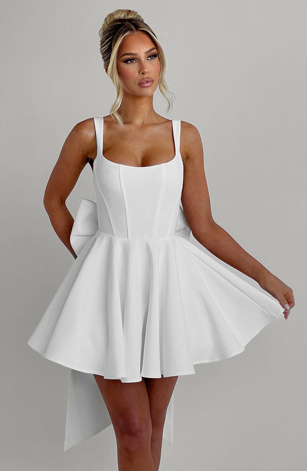 KRISTIN BACK BOW MINI DRESS IN IVORY