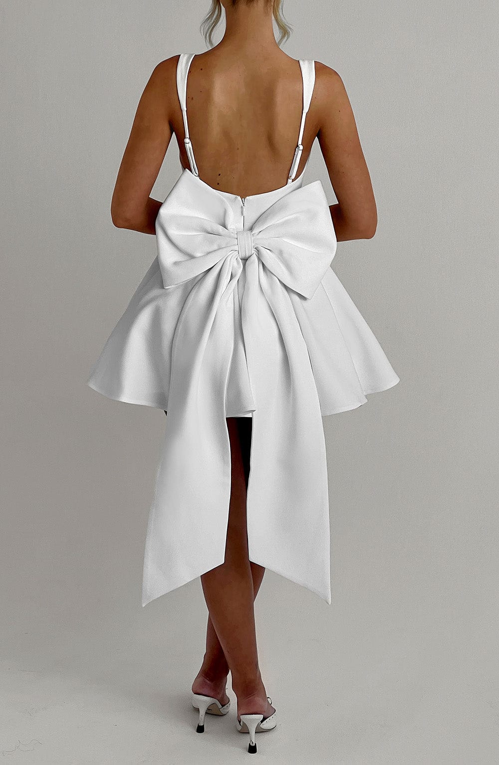 KRISTIN BACK BOW MINI DRESS IN IVORY
